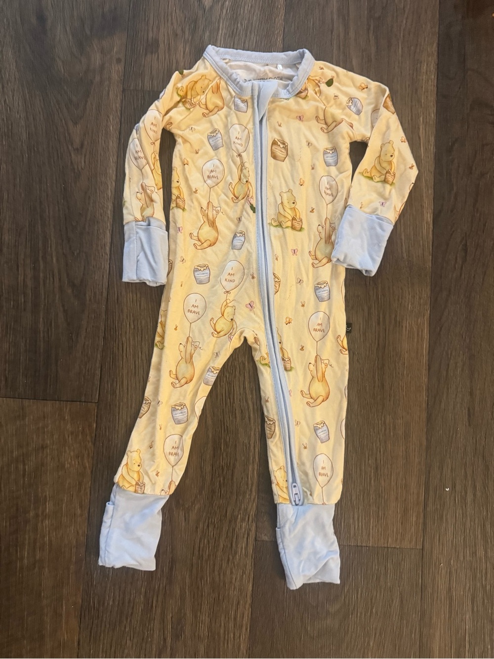 Winnie the Pooh Yellow & Light Blue Baby One-Piece Footed Zipper Romper